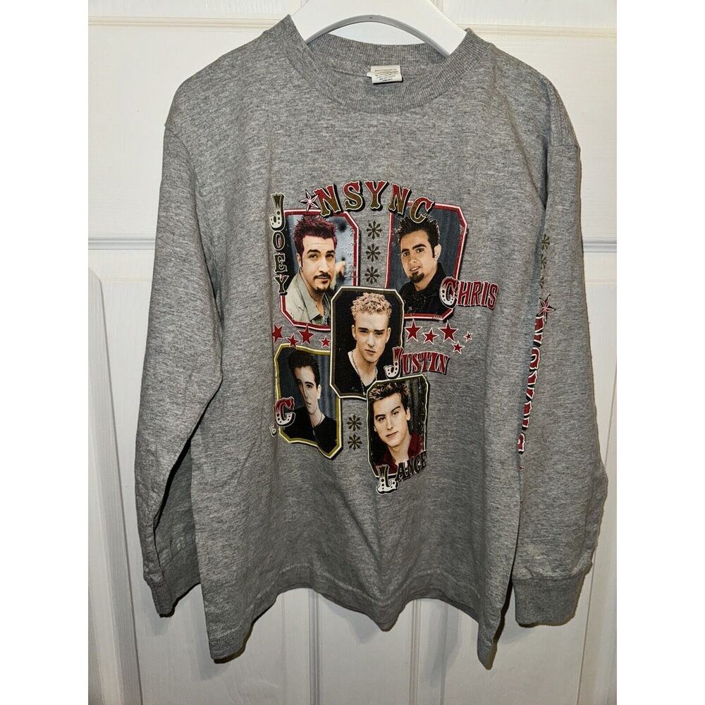 VTG N'SYNC 90's Youth Gray Long Sleeve Graphic Tee Size‎ M 10-12